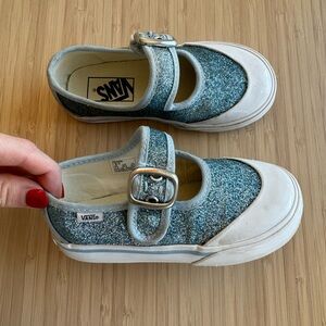 Vans toddler girl Mary Jane sneakers blue sparkle size 8